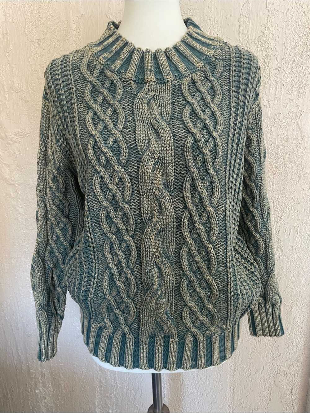 Bibi Cable Knit Crewneck Sweater in Green